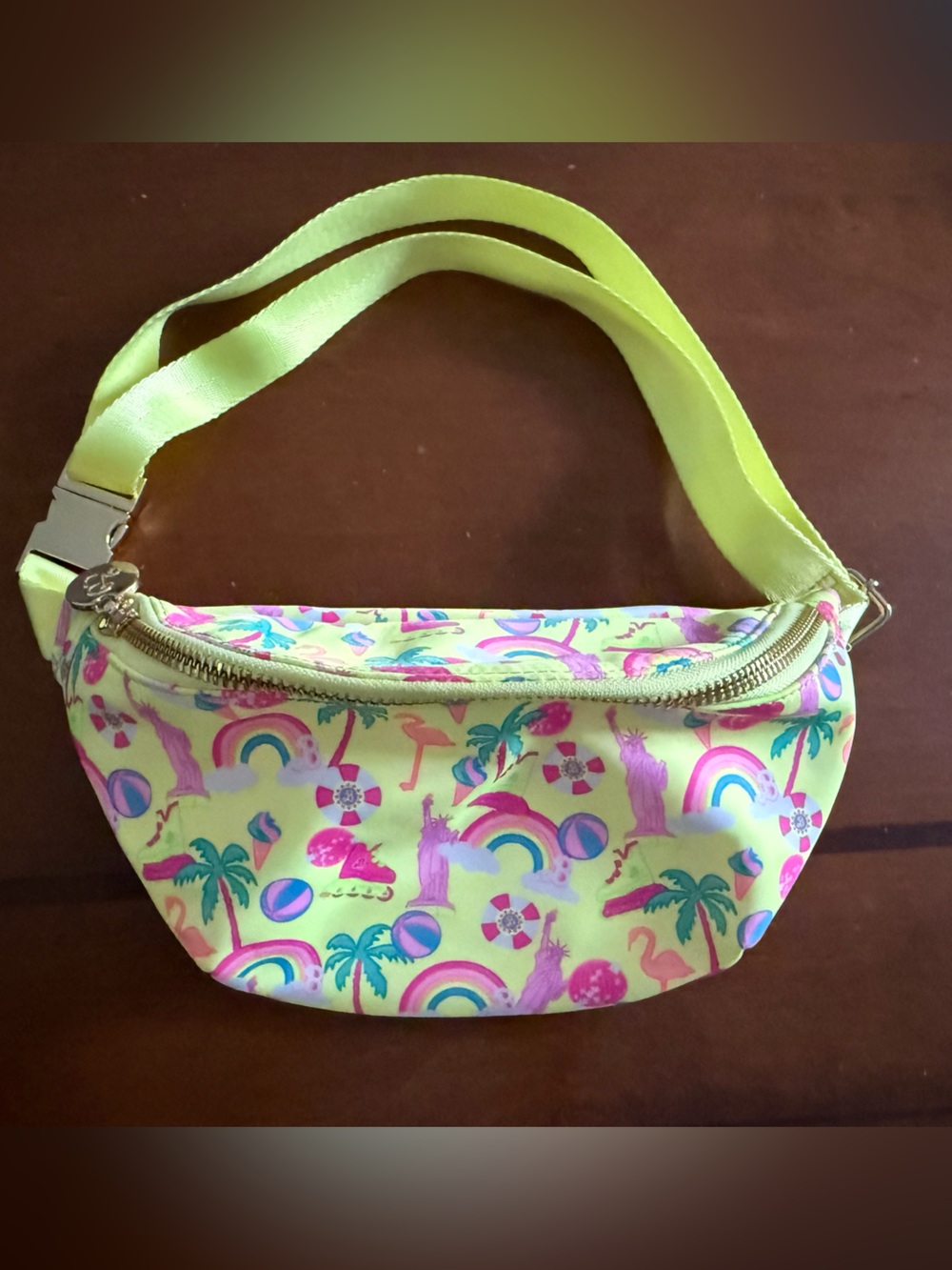 Stoney Clover Lane Barbie Neon Yellow Rainbow & Flamingo Fanny Pack